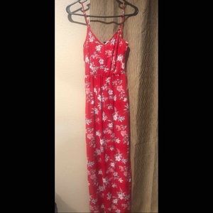 Divided red flower maxi dress